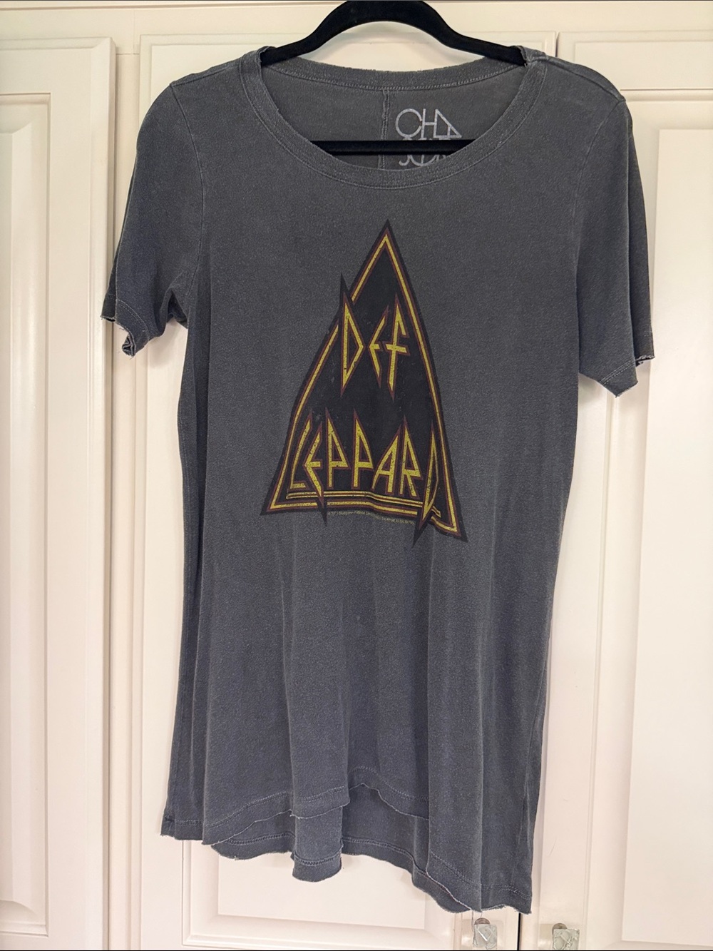 Chaser Short Sleeve Band Tee in Charcoal Grey with Yellow Logo